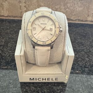 Wenger Silver-Tone Watch with White Strap
